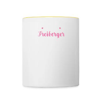 Freiberger I Pony Horse Dictant Motif pour cavalier - Mug contrasté - blanc/jaune - Devant
