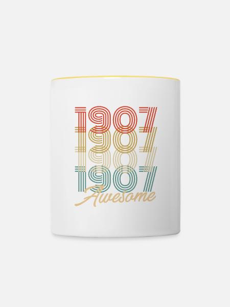 Funny Birthday Awesome 1907 - Tasse zweifarbig - Weiß/Gelb