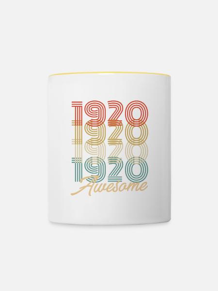 Funny Birthday Awesome 1920 - Tasse zweifarbig - Weiß/Gelb