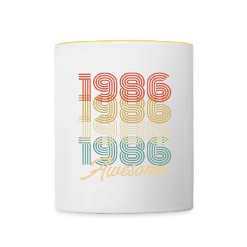 Drôle d’anniversaire génial 1986 - Mug contrasté - blanc/jaune - Devant