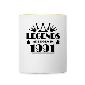 1991 - Né en 1991 - Mug contrasté - blanc/jaune - Devant