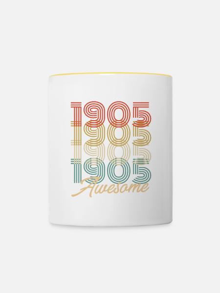 Funny Birthday Awesome 1905 - Tasse zweifarbig - Weiß/Gelb