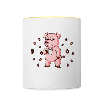 Einatmen Ausatmen Ignorieren Kaffee Schwein - Tasse zweifarbig - Weiß/Gelb - Vorne