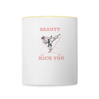 She Is Beauty She Is Grace She Will Kick You In - Tasse zweifarbig - Weiß/Gelb - Vorne