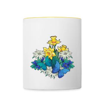Autriche Tyrol printemps Nature Alm Gentiane Fleurs - Mug contrasté - blanc/jaune - Devant