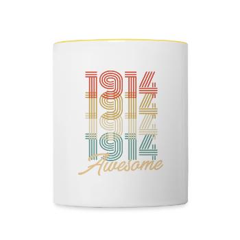 Funny Birthday Awesome 1914 - Tasse zweifarbig - Weiß/Gelb - Vorne