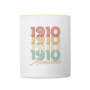 Funny Birthday Awesome 1910 - Tasse zweifarbig - Weiß/Gelb - Vorne