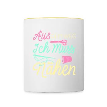 Aus Dem Weg Ich Muss Nähen Näherin Geschenk - Tasse zweifarbig - Weiß/Gelb - Vorne