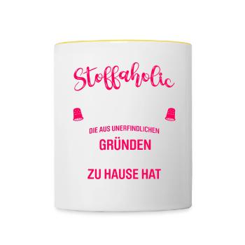 Stoffaholic Nähmaschine Nähen Näherin Näher - Tasse zweifarbig - Weiß/Gelb - Vorne
