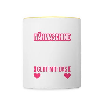 Nähmaschine Rattern Höre Geht Mir Das Herz Auf - Tasse zweifarbig - Weiß/Gelb - Vorne
