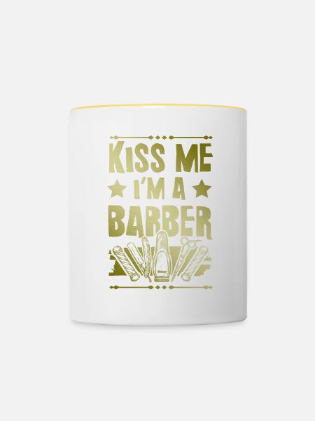 Küsse mich Barber - Tasse zweifarbig - Weiß/Gelb