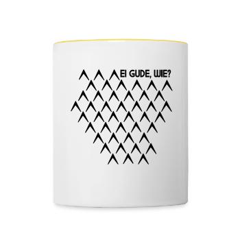 Gude aux œufs comme motif Abbelwoiglas côtelé Cidre - Mug contrasté - blanc/jaune - Devant