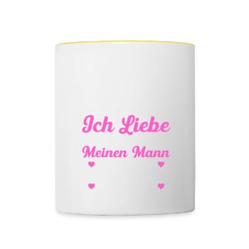 Ich Liebe Es Meinen Mann Mit Auf Kreuzfahrt Zu Neh - Tasse zweifarbig - Weiß/Gelb - Vorne
