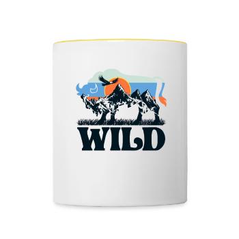 Wild Bison Wilderness Nature Mountains retro - Contrasting Mug - white/yellow - Front