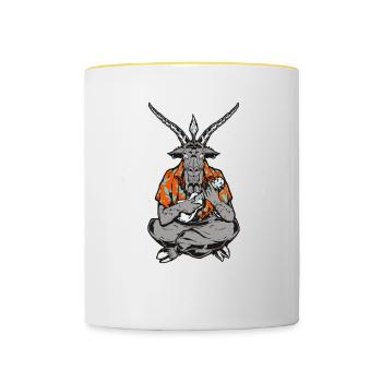 Uke Satan Joueur de ukulélé Drôle de ukulélé - Mug contrasté - blanc/jaune - Devant