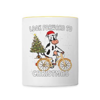 COW BIKE ATTEND NOËL AVEC IMPATIENCE - Mug contrasté - blanc/jaune - Devant