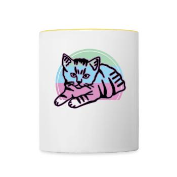 Chat graphique Retro Cat pour les propriétaires de chats - Mug contrasté - blanc/jaune - Devant