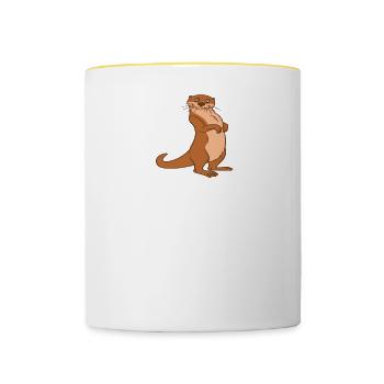 Petits jeux de mots sur les loutres et blagues sur les loutres - Mug contrasté - blanc/jaune - Devant