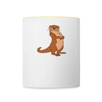 Petits jeux de mots sur les loutres et blagues sur les loutres - Mug contrasté - blanc/jaune - Devant