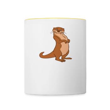 Petits jeux de mots sur les loutres et blagues sur les loutres - Mug contrasté - blanc/jaune - Devant