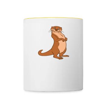 Petits jeux de mots sur les loutres et blagues sur les loutres - Mug contrasté - blanc/jaune - Devant