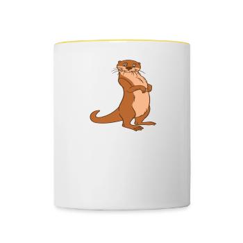 Petits jeux de mots sur les loutres et blagues sur les loutres - Mug contrasté - blanc/jaune - Devant