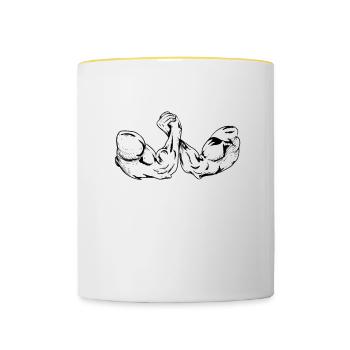 Arm wrestling tree felling weight training Armwrestling - Contrasting Mug - white/yellow - Front