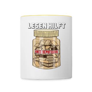 BUCH LESEN HILFT - Tasse zweifarbig - Weiß/Gelb - Vorne