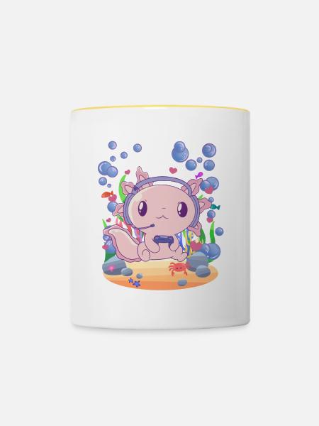 Axolotl zockt unter Wasser - Tasse zweifarbig - Weiß/Gelb