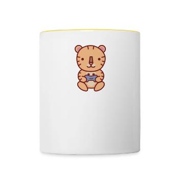 Tiger plays video games - Contrasting Mug - white/yellow - Front