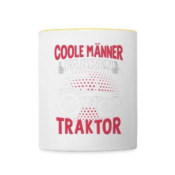 Landwirt Trecker Junge Coole Männer fahren Traktor - Tasse zweifarbig - Weiß/Gelb - Vorne