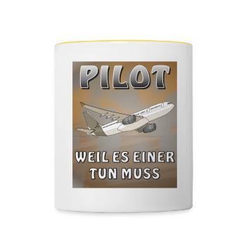 FLUGZEUG PILOT WEIL ES EINER TUN MUSS - Tasse zweifarbig - Weiß/Gelb - Vorne