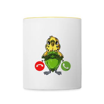Mein Wellensittich Ruft An - Tasse zweifarbig - Weiß/Gelb - Vorne