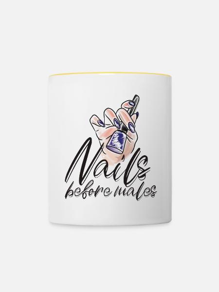Nägel Vor Männern Nageldesignerin - Tasse zweifarbig - Weiß/Gelb