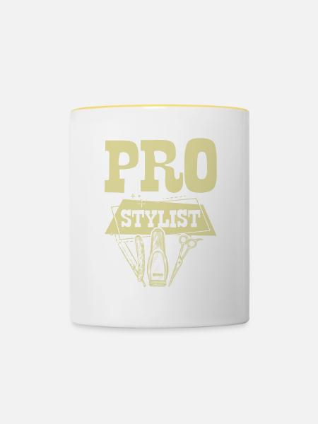 pro stylist spruch - Tasse zweifarbig - Weiß/Gelb
