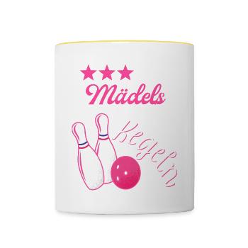 Kegel Bowling Kegelbahn Kegler Kegelverein - Tasse zweifarbig - Weiß/Gelb - Vorne