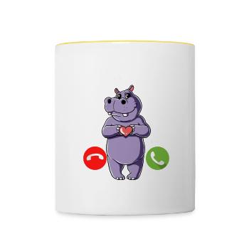 Mein Nilpferd Ruft An - Tasse zweifarbig - Weiß/Gelb - Vorne