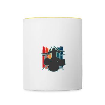 Je dois juste jouer de la batterie - Mug contrasté - blanc/jaune - Devant