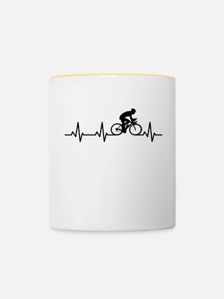 Radfahrer Herzlinie - Tasse zweifarbig - Weiß/Gelb