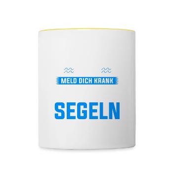 Das Leben Ist Zu Kurz Segelboot Skipper Segler - Tasse zweifarbig - Weiß/Gelb - Vorne