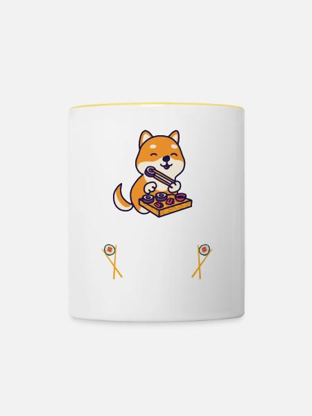 Sushi Haustier Welpe - Tasse zweifarbig - Weiß/Gelb
