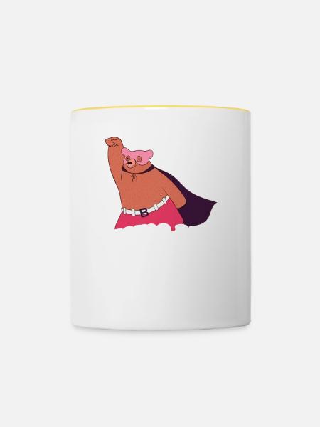Superheld Vorbild Braunbär Grizzly - Tasse zweifarbig - Weiß/Gelb