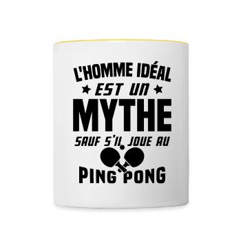 L'homme idéal est un mythe - Cadeau Ping pong - Mug contrasté - blanc/jaune - Devant