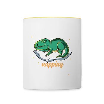 Schlafendes T-Rex Offizielles Nickerchen - Tasse zweifarbig - Weiß/Gelb - Vorne