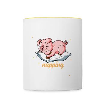 Schlafendes Schwein Offizielles Nickerchen - Tasse zweifarbig - Weiß/Gelb - Vorne