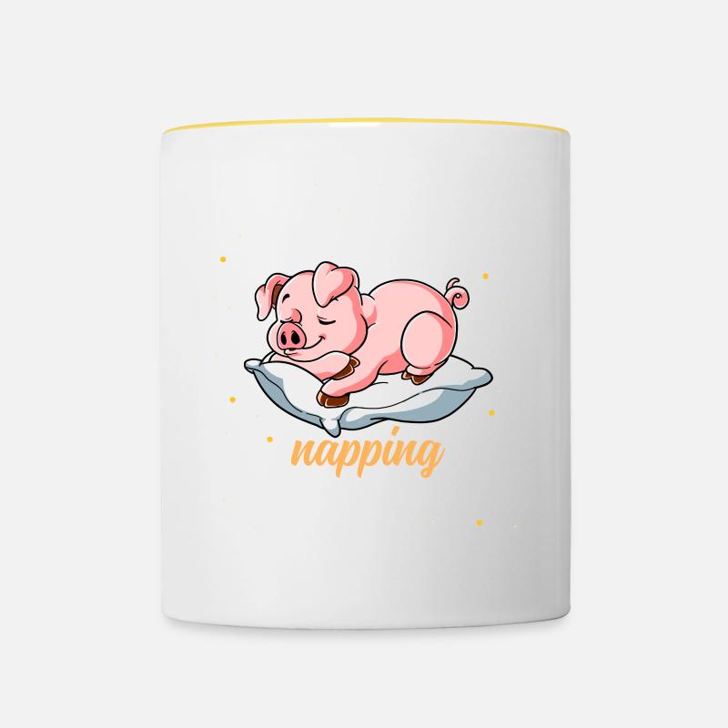Cochon endormi Sieste officielle - Mug contrasté - blanc/jaune