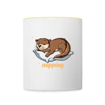Schlafender Otter Offizielles Nickerchen - Tasse zweifarbig - Weiß/Gelb - Vorne