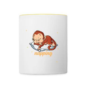 Schlafender Affe Offizielles Nickerchen - Tasse zweifarbig - Weiß/Gelb - Vorne