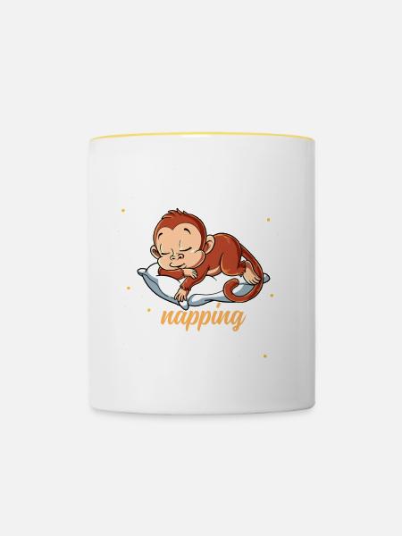 Schlafender Affe Offizielles Nickerchen - Tasse zweifarbig - Weiß/Gelb
