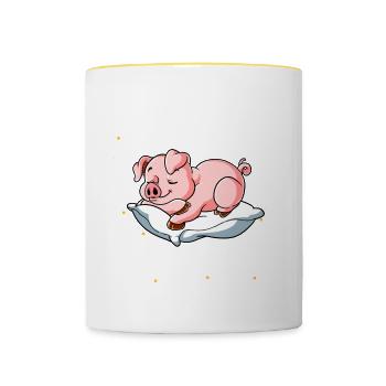 Schlafschwein Ich mache regelmäßig ein Nickerchen - Tasse zweifarbig - Weiß/Gelb - Vorne